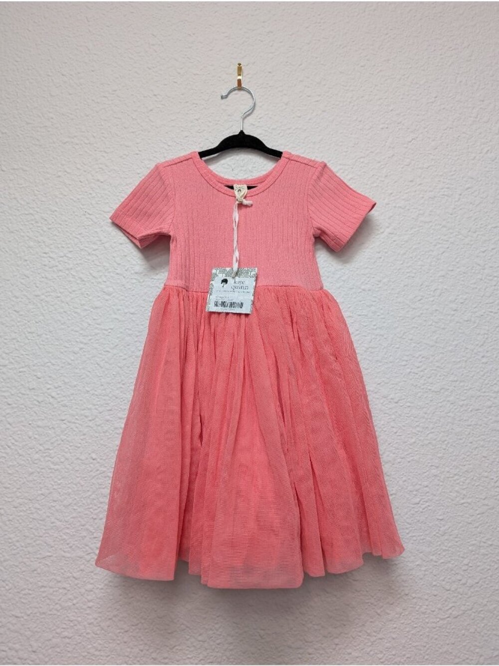 Kate Quinn Organic Cotton Wide Rib Short Sleeve Vintage Pink Tulle Dress 2T